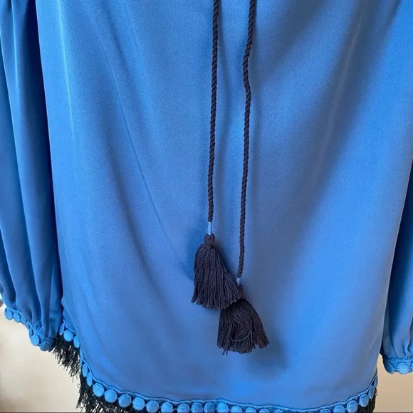 Tory Burch Silk Lace Tassel Tunic Blue Peasant Style Boho Blouse Size 4 - Picture 5 of 16